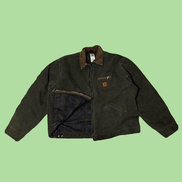 WORKWEAR VINTAGE 1990’s CARHARTT MOSS GREEN DETROIT JACKETBROWN PATCH SIZE 3XL - Picture 1 of 4
